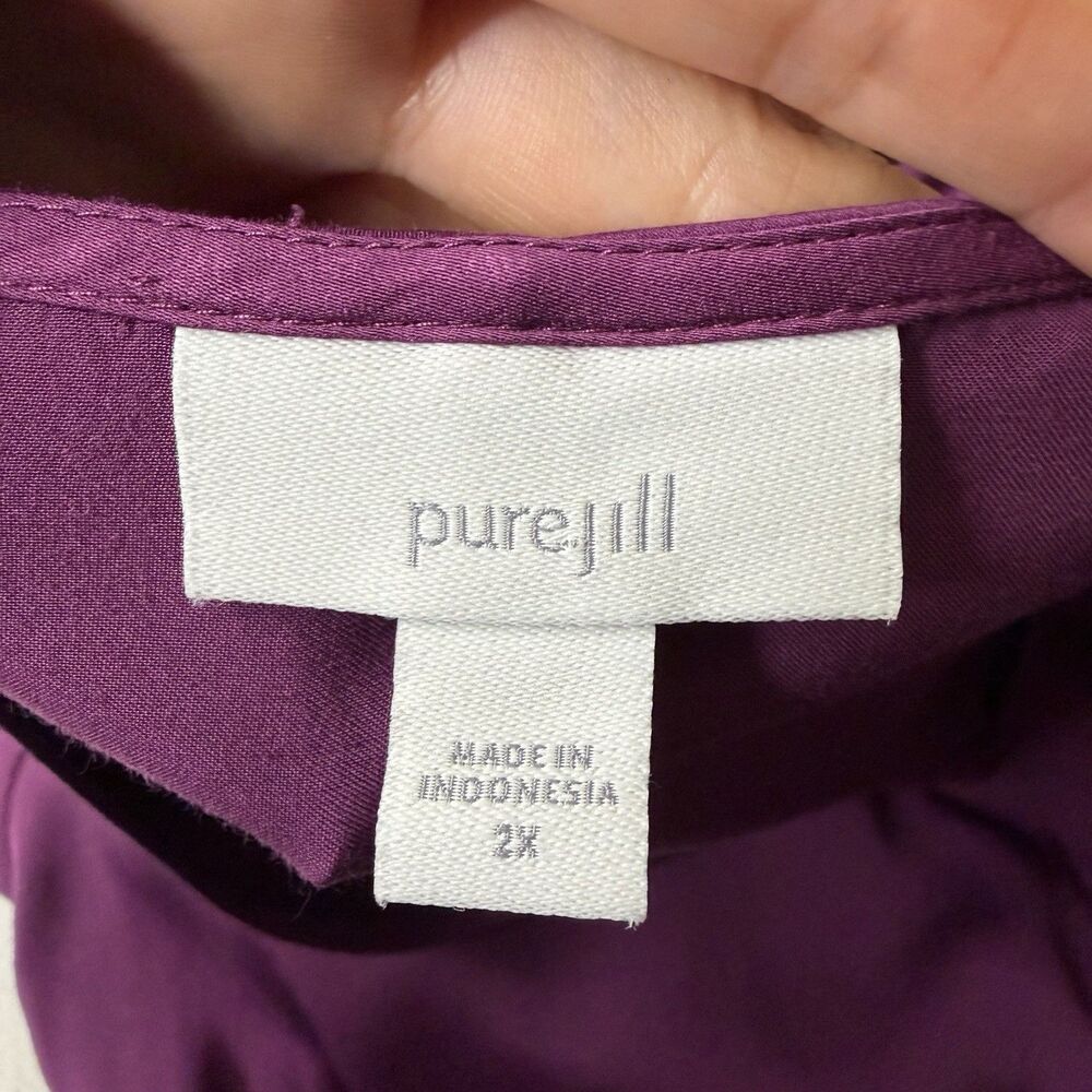 J. Jill Pure Jill Purple Side Tie Waist Dress Plus Size 2X Midi V-Neck Comfy - Picture 2 of 10